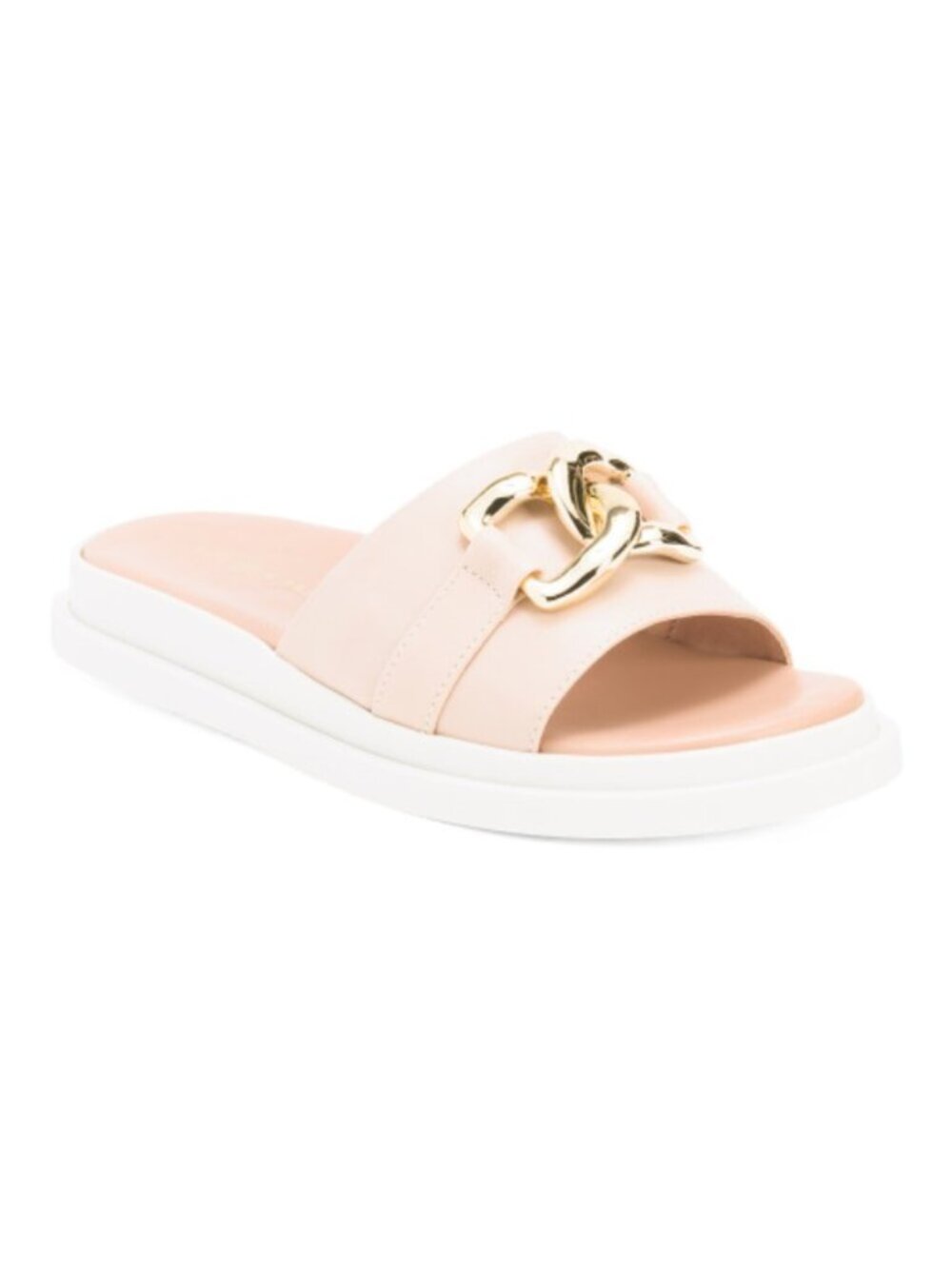 RIZZOLI Made In Italy Leather One Band Slide Sandals With Chain Accent